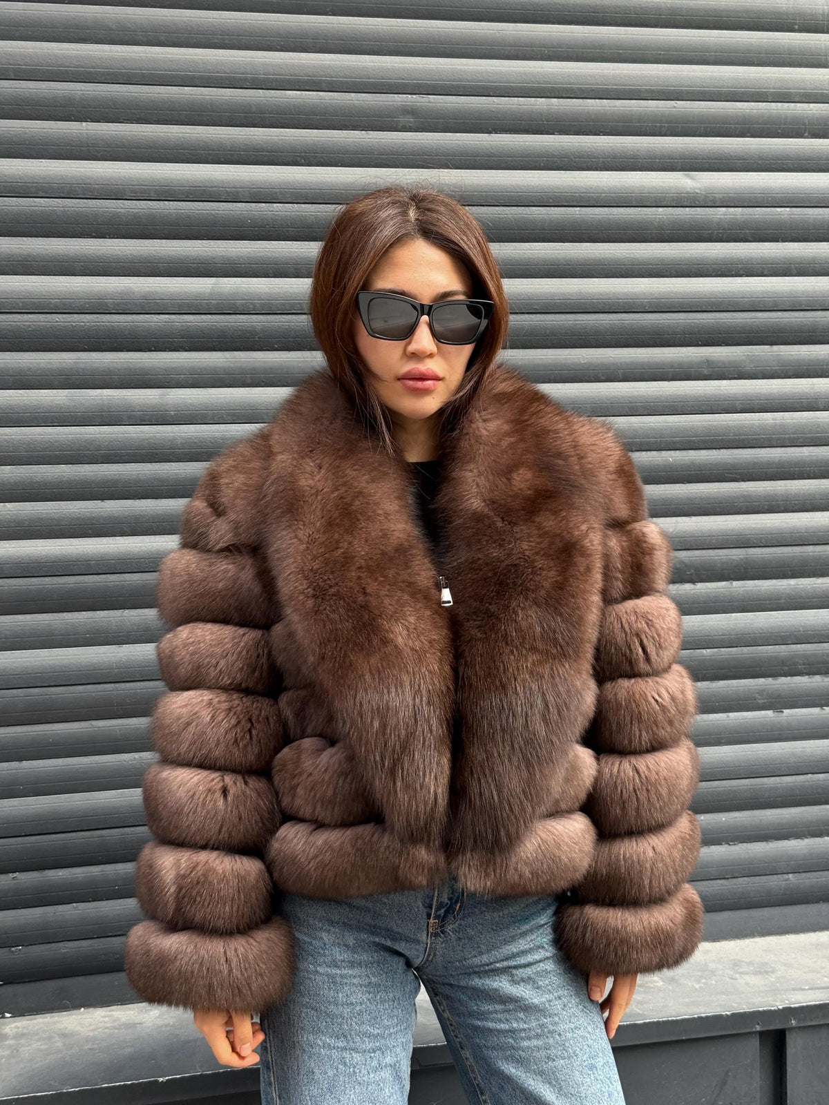 Mink Brown Fox Fur Jacket: Short With Detachable Sleeves Fox Fur Coat, Women Fox Fur Jacket.. Soft Fox Fur
