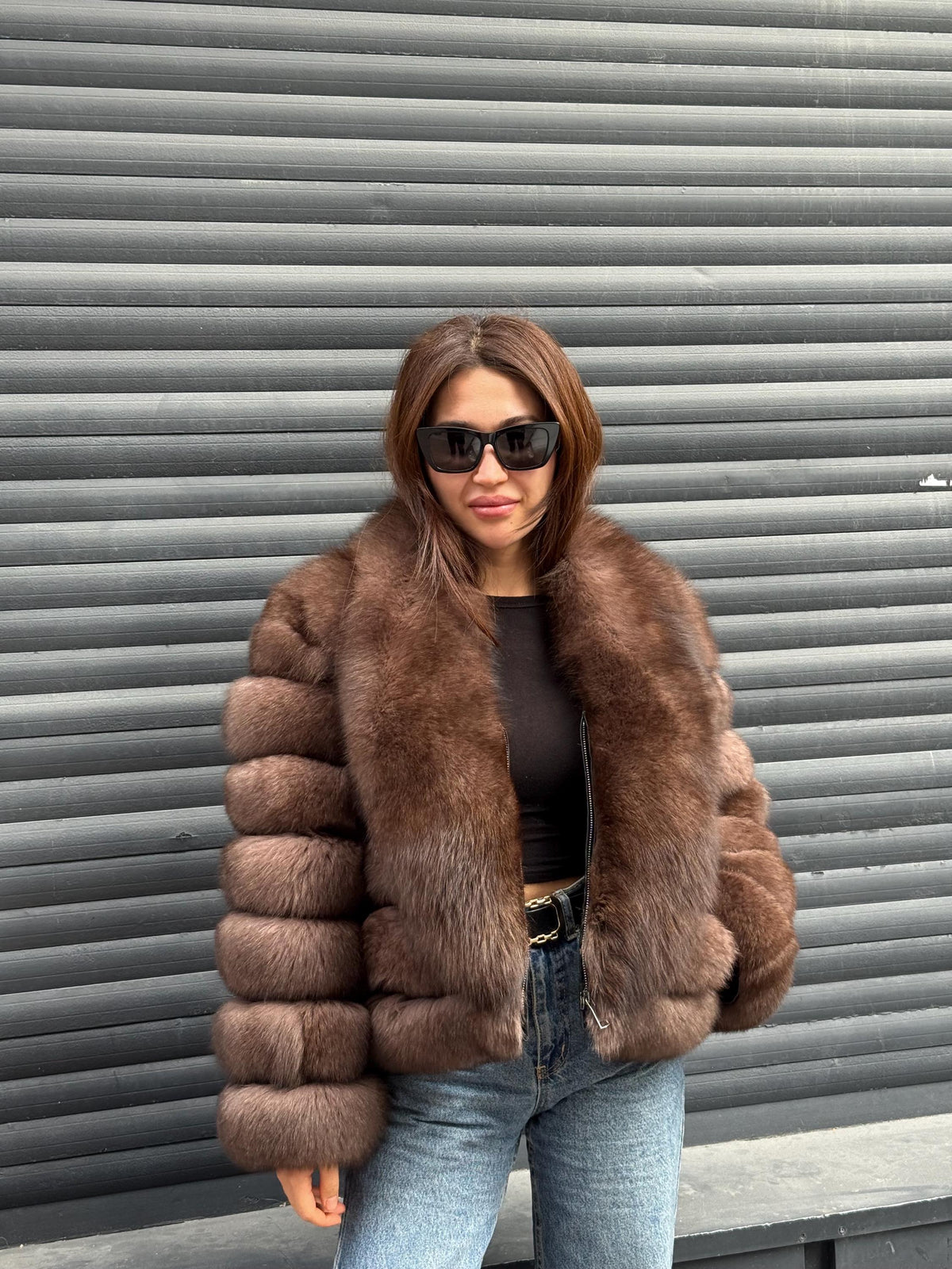 Mink Brown Fox Fur Jacket: Short With Detachable Sleeves Fox Fur Coat, Women Fox Fur Jacket.. Soft Fox Fur