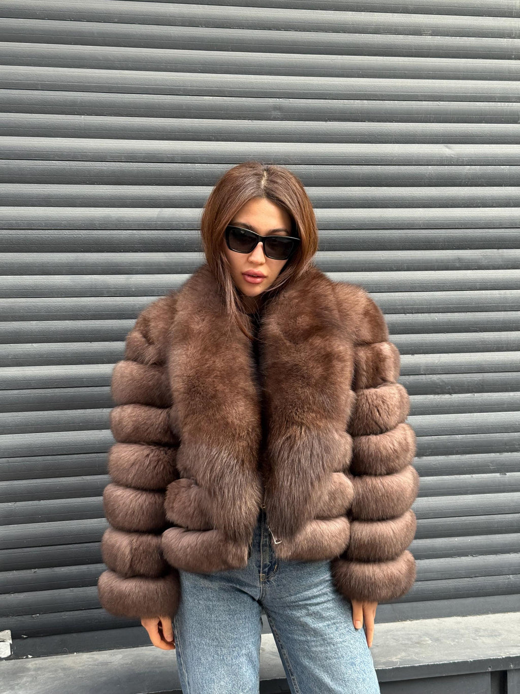 Mink Brown Fox Fur Jacket: Short With Detachable Sleeves Fox Fur Coat, Women Fox Fur Jacket.. Soft Fox Fur