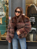 Brown Raccoon Fox Fur Jacket, Women Fox Fur Coat.- Chocolate Brown Fox Fur Jacket.- Short Fox Fur Jacket.- Fox Fur