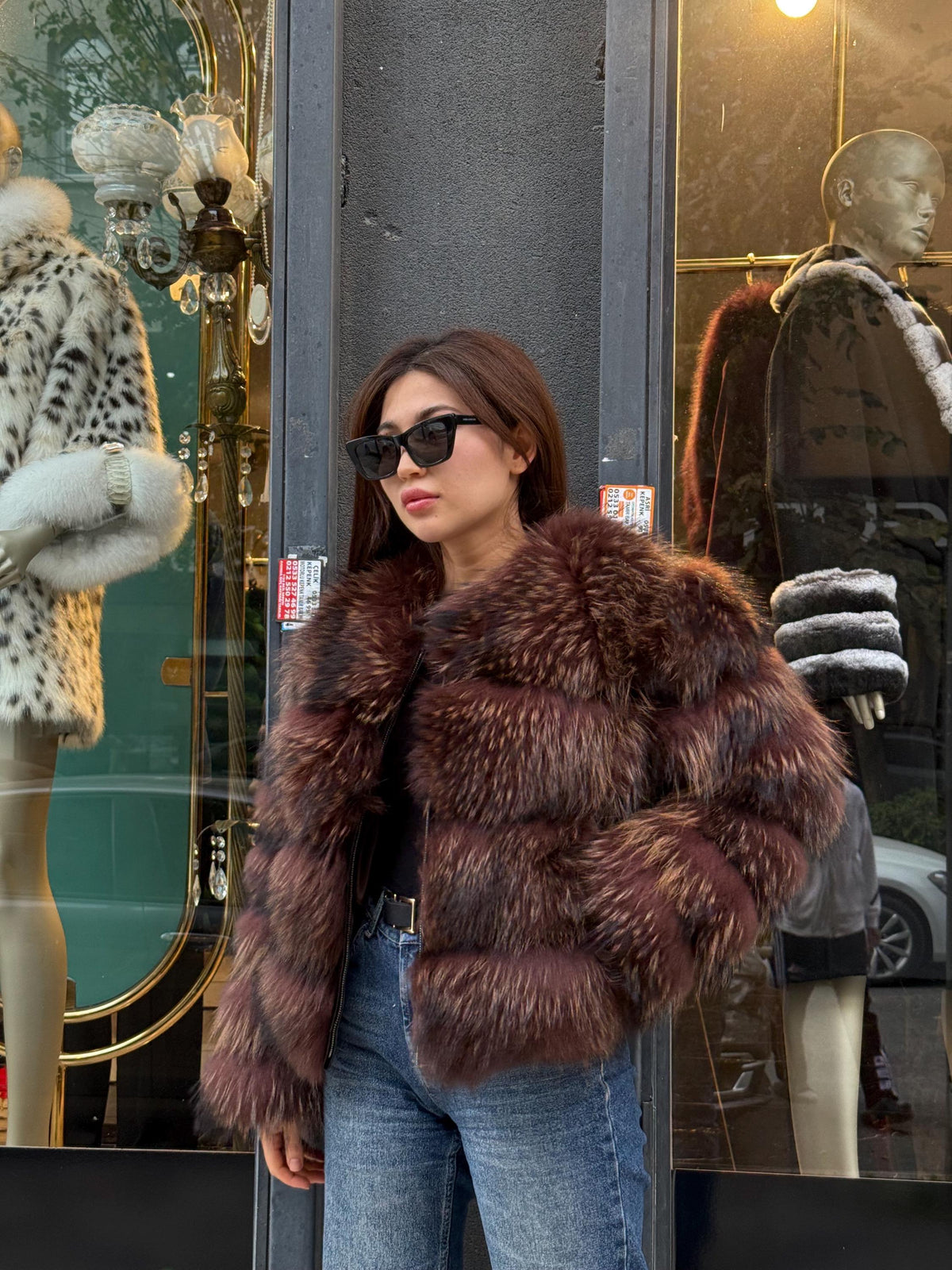 Brown Raccoon Fox Fur Jacket, Women Fox Fur Coat.- Chocolate Brown Fox Fur Jacket.- Short Fox Fur Jacket.- Fox Fur