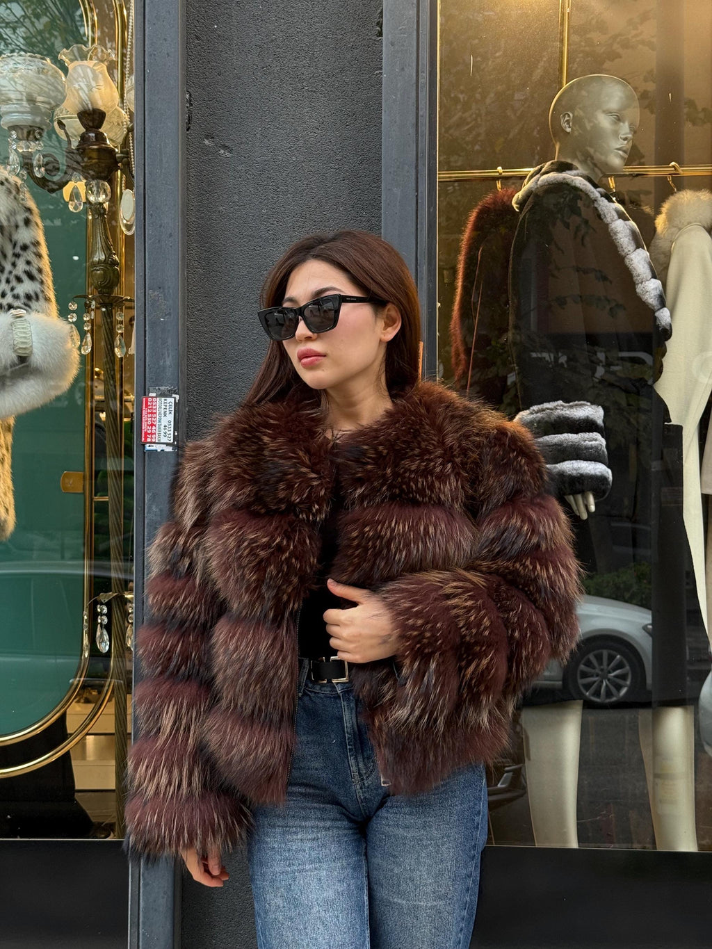 Brown Raccoon Fox Fur Jacket, Women Fox Fur Coat.- Chocolate Brown Fox Fur Jacket.- Short Fox Fur Jacket.- Fox Fur
