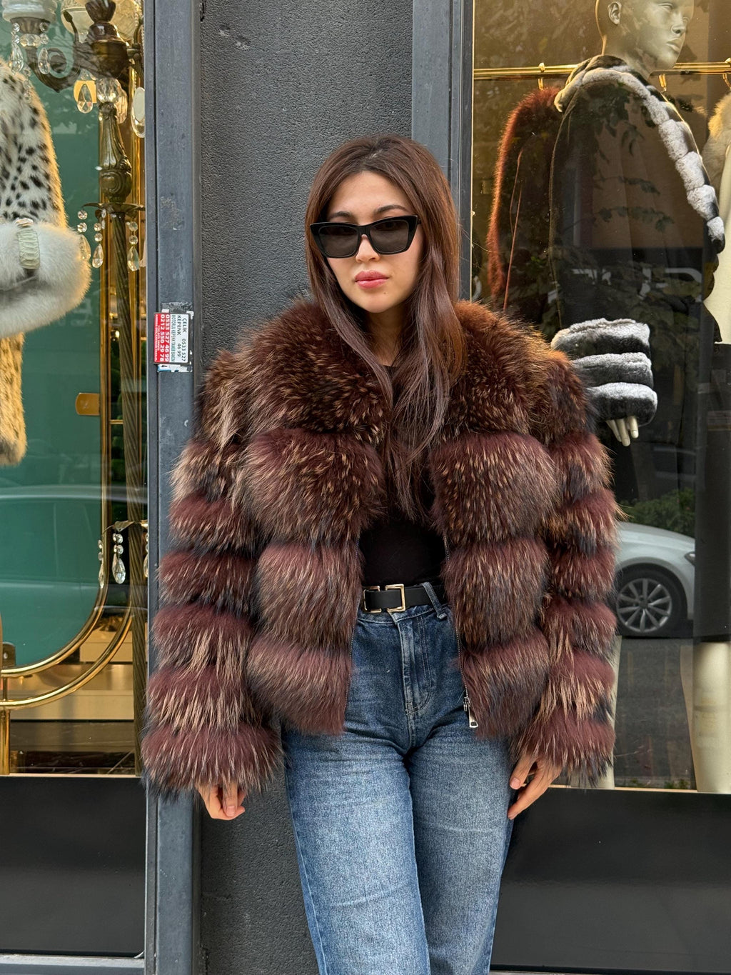 Brown Raccoon Fox Fur Jacket, Women Fox Fur Coat.- Chocolate Brown Fox Fur Jacket.- Short Fox Fur Jacket.- Fox Fur