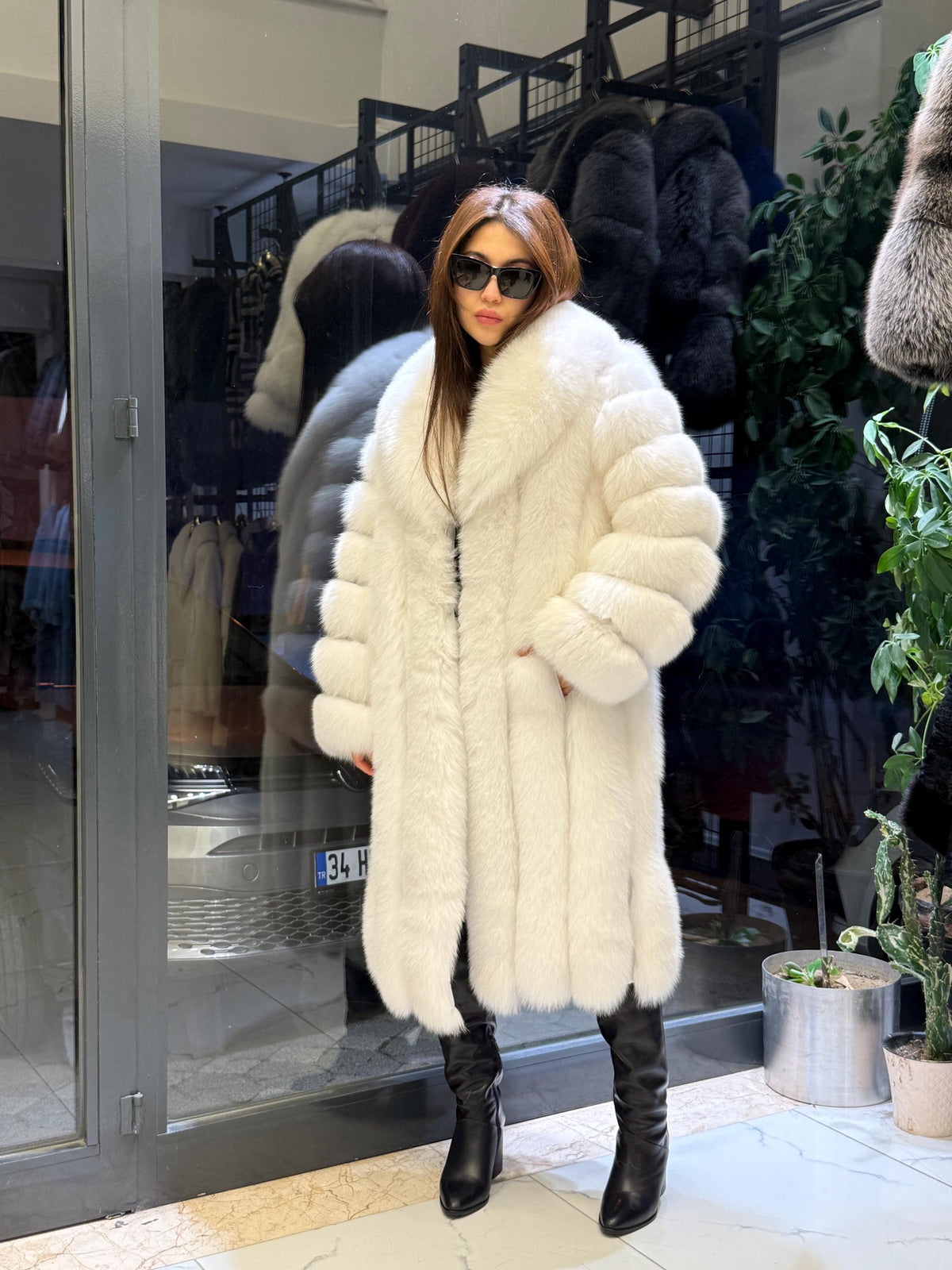 Long White Fox Fur Coat, Unisex Luxury Winter Fox Fur Jacket, Shadow White Fox Fur Jacket, Arctic Fox Fur Jacket.- Long Fox Fur Jacket