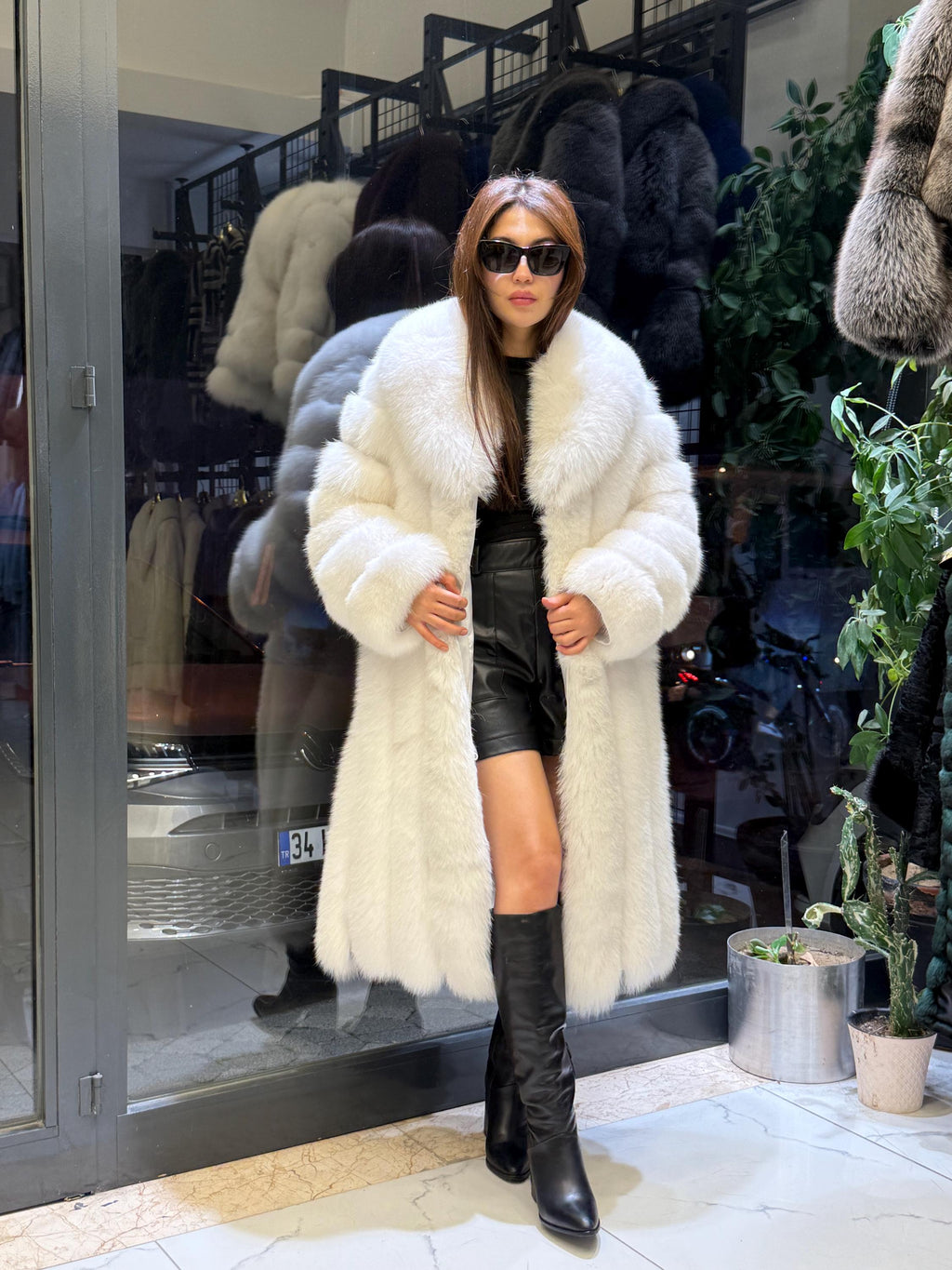 Long White Fox Fur Coat, Unisex Luxury Winter Fox Fur Jacket, Shadow White Fox Fur Jacket, Arctic Fox Fur Jacket.- Long Fox Fur Jacket
