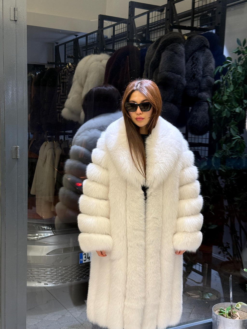 Long White Fox Fur Coat, Unisex Luxury Winter Fox Fur Jacket, Shadow White Fox Fur Jacket, Arctic Fox Fur Jacket.- Long Fox Fur Jacket