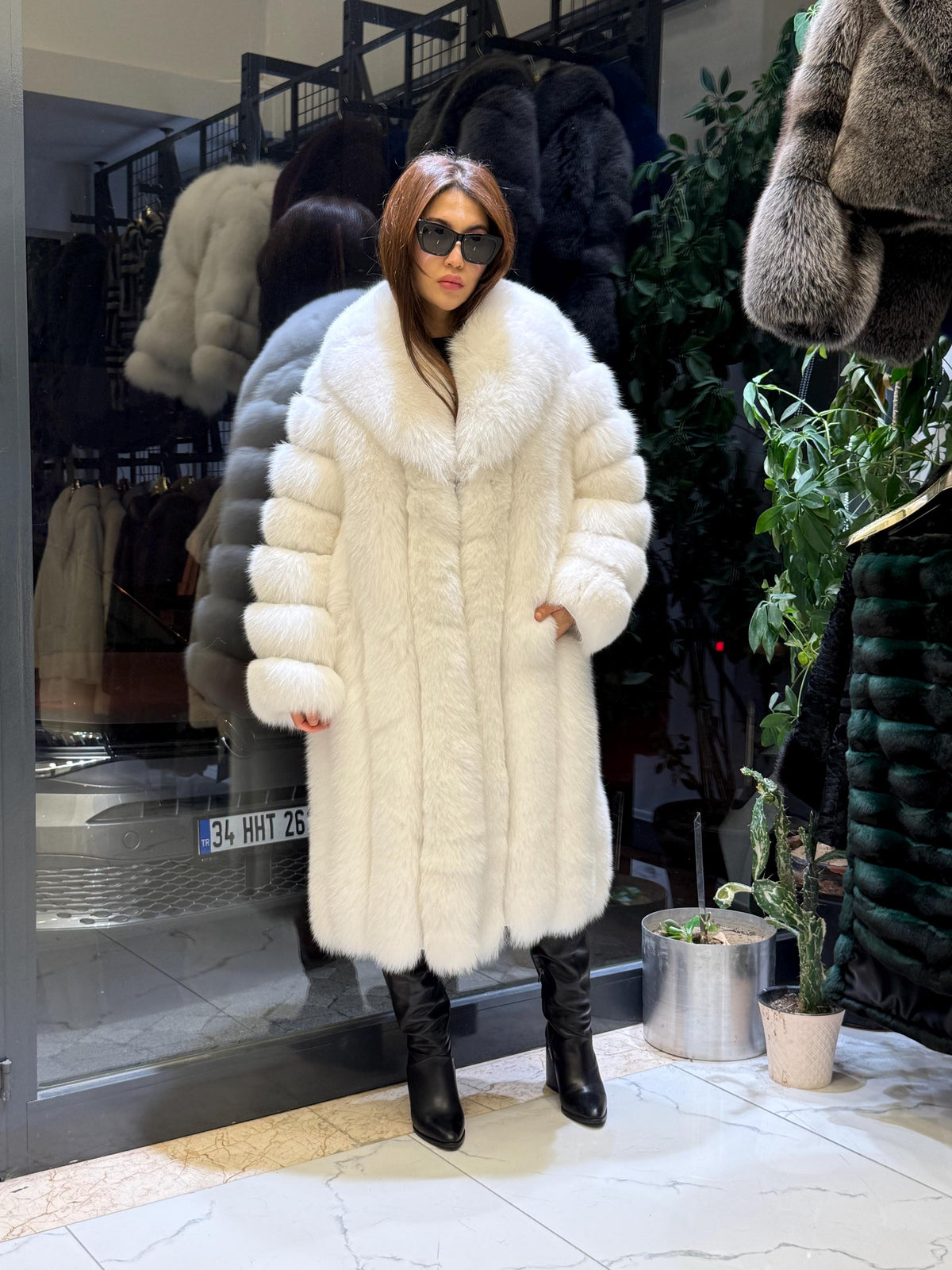 Long White Fox Fur Coat, Unisex Luxury Winter Fox Fur Jacket, Shadow White Fox Fur Jacket, Arctic Fox Fur Jacket.- Long Fox Fur Jacket