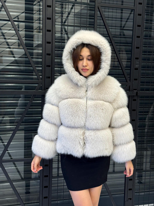 Beige Fox Fur Jacket, Women’s Cropped Fox Fur Coat , Short Fox Fur Jacket.. Fox Fur