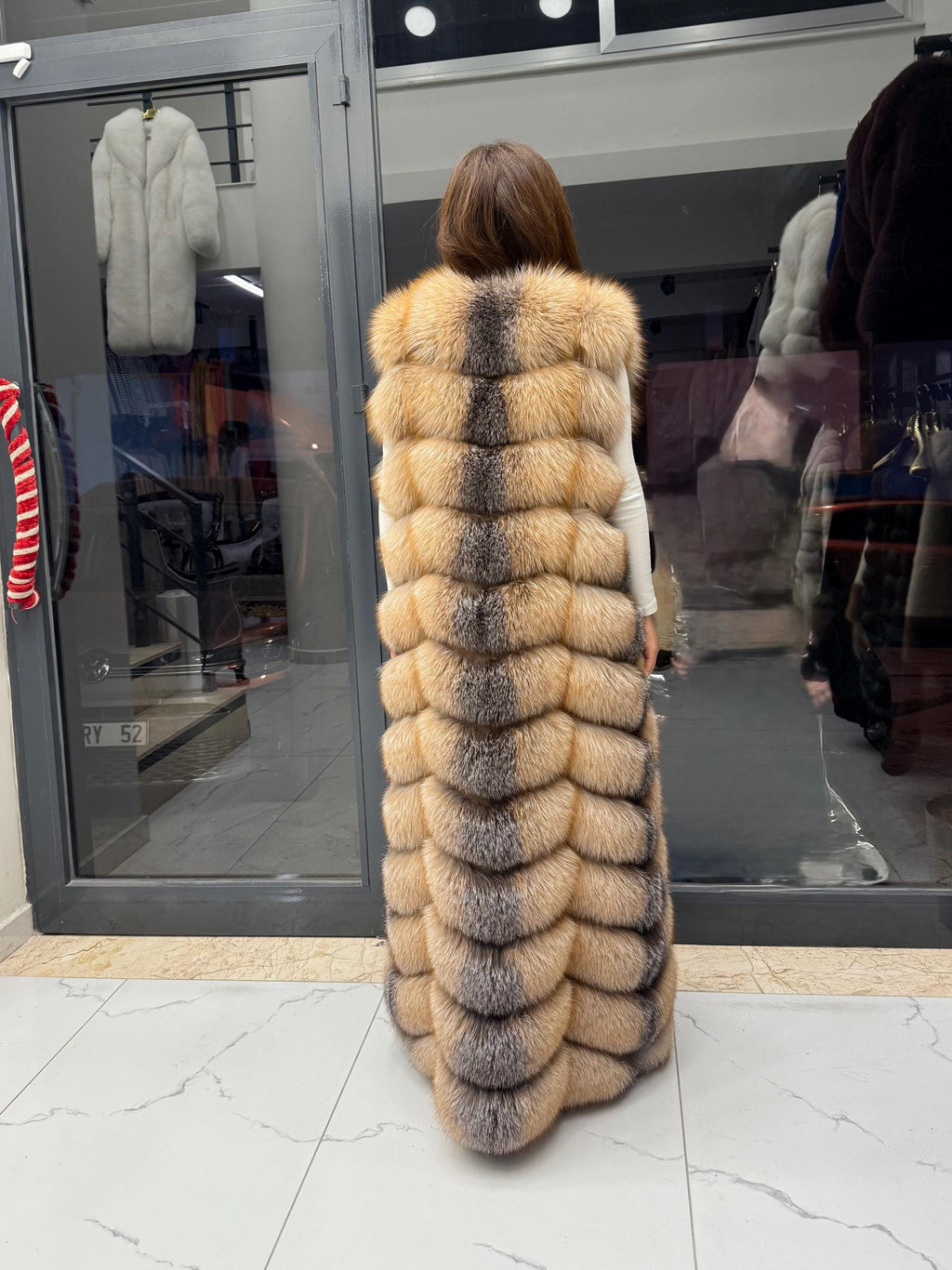 Long Golden Fox Fur Vest, Women Frost Fox Fur Gilet, Sleeveless Fox Fur Jacket, Full Length Fox Fur Vest
