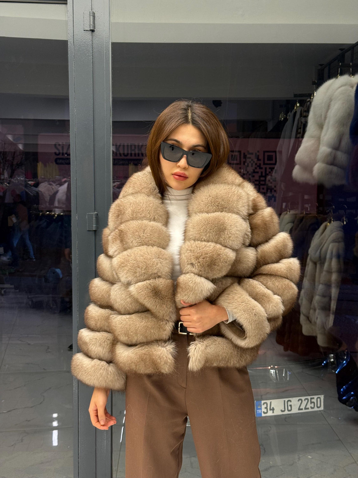 Beige Fox Fur Jacket: Women Fox Fur Coat. Short Fox Fur Jacket. Soft Fox Fur Coat. Fox Fur