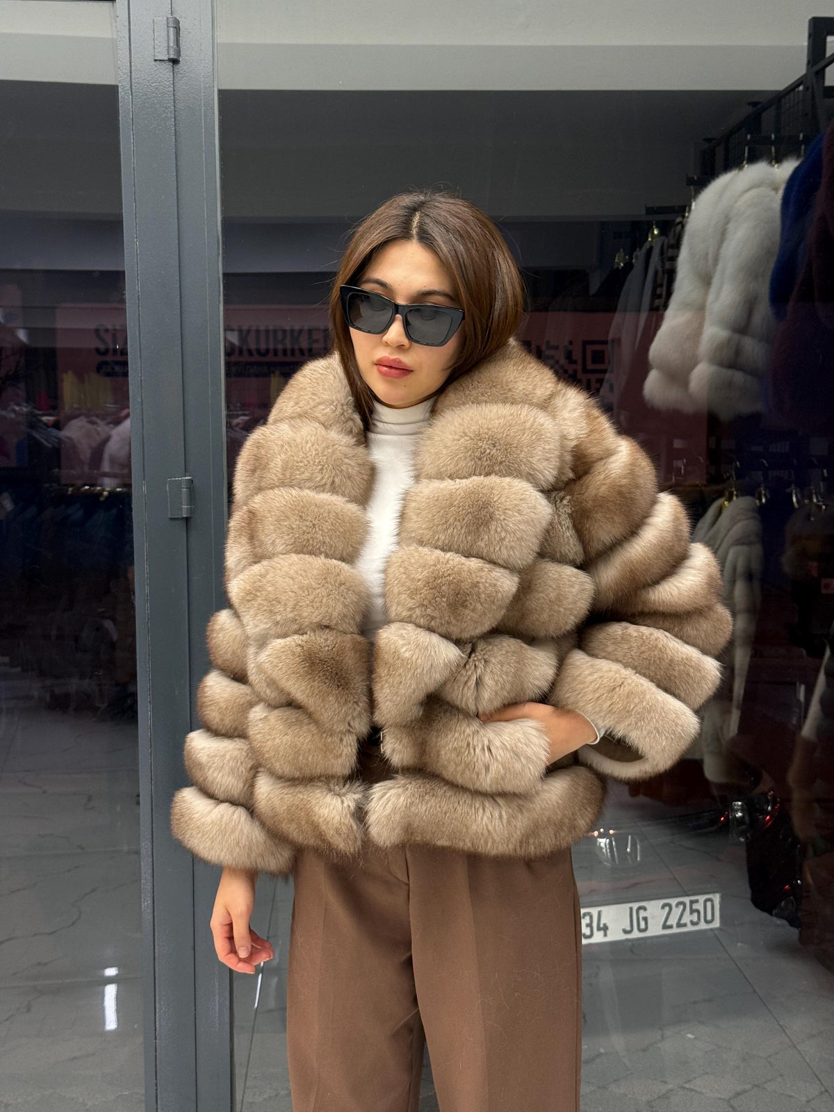 Beige Fox Fur Jacket: Women Fox Fur Coat. Short Fox Fur Jacket. Soft Fox Fur Coat. Fox Fur