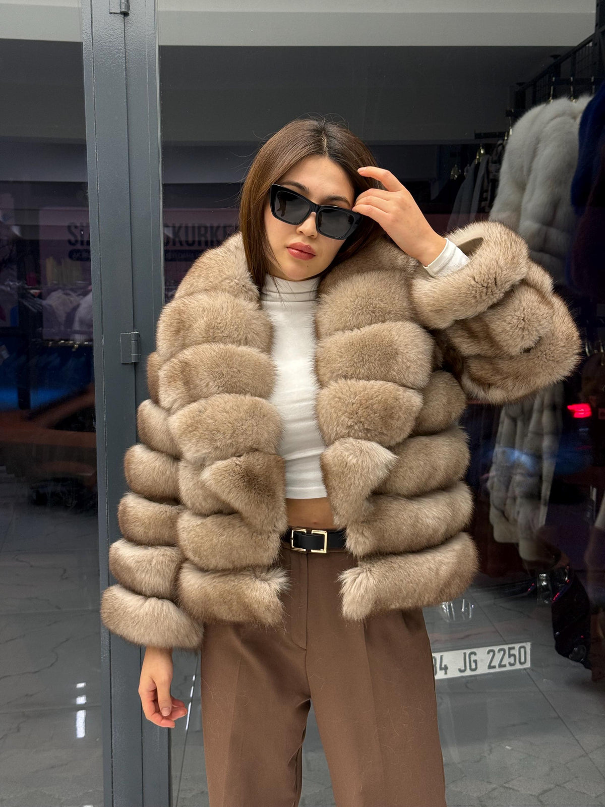 Beige Fox Fur Jacket: Women Fox Fur Coat. Short Fox Fur Jacket. Soft Fox Fur Coat. Fox Fur