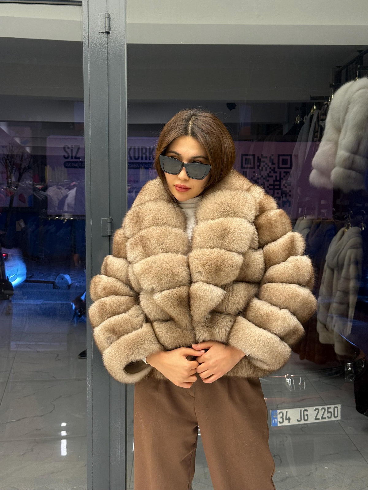 Beige Fox Fur Jacket: Women Fox Fur Coat. Short Fox Fur Jacket. Soft Fox Fur Coat. Fox Fur