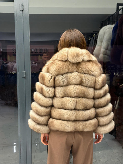 Beige Fox Fur Jacket: Women Fox Fur Coat. Short Fox Fur Jacket. Soft Fox Fur Coat. Fox Fur