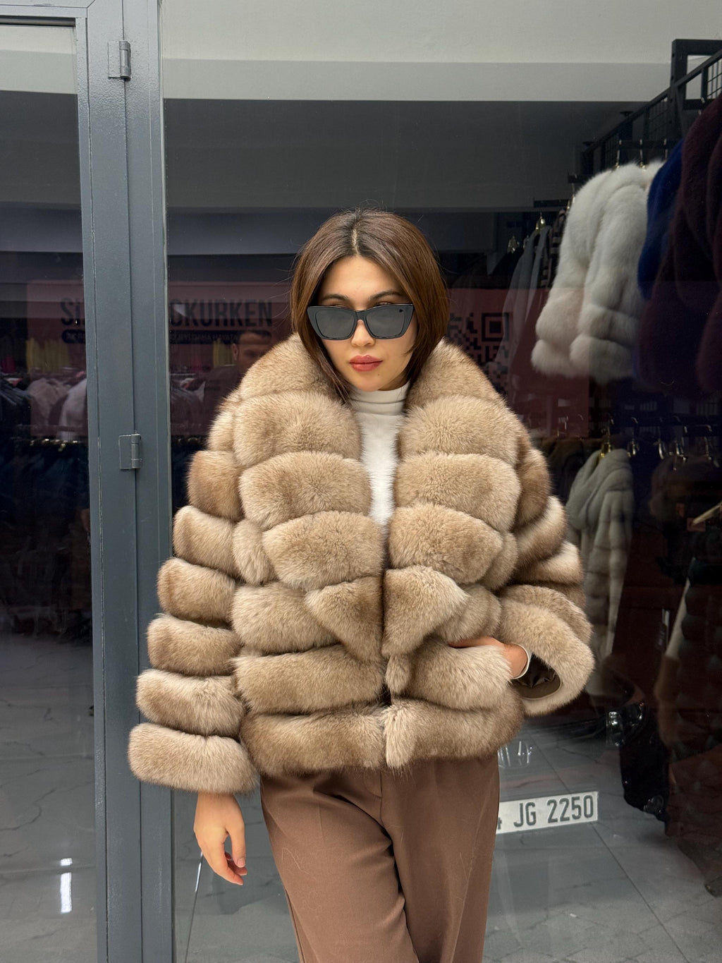 Beige Fox Fur Jacket: Women Fox Fur Coat. Short Fox Fur Jacket. Soft Fox Fur Coat. Fox Fur