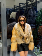 Gold Fox Fur Jacket, Women Fox Fur Coat,- Short Fox Fur Jacket.. Argentina Fox Fur_- Premium Fox Fur Jacket