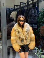 Gold Fox Fur Jacket, Women Fox Fur Coat,- Short Fox Fur Jacket.. Argentina Fox Fur_- Premium Fox Fur Jacket