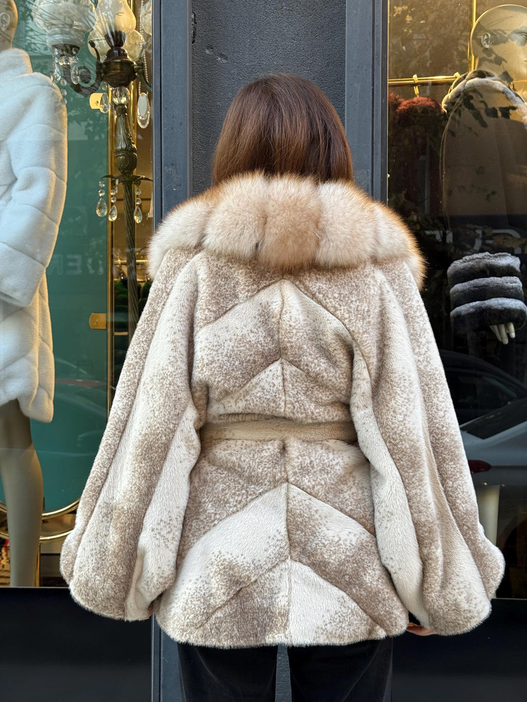 Beige Faux Mink Fur Cape - Collar Fox Fur Jacket. Women Fox Fur Jacket-.. Beige Fox Fur Jacket..- Fox Fur Cape