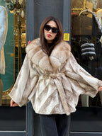 Beige Faux Mink Fur Cape - Collar Fox Fur Jacket. Women Fox Fur Jacket-.. Beige Fox Fur Jacket..- Fox Fur Cape