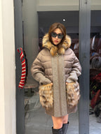 Mause Plus Size Puffer Coat, Women Hood&Pockets Fox Fur Jacket, Oversized Fox Fur Coat, Alpaca Wool Coat. Fox Fur Jacket
