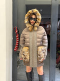 Mause Plus Size Puffer Coat, Women Hood&Pockets Fox Fur Jacket, Oversized Fox Fur Coat, Alpaca Wool Coat. Fox Fur Jacket