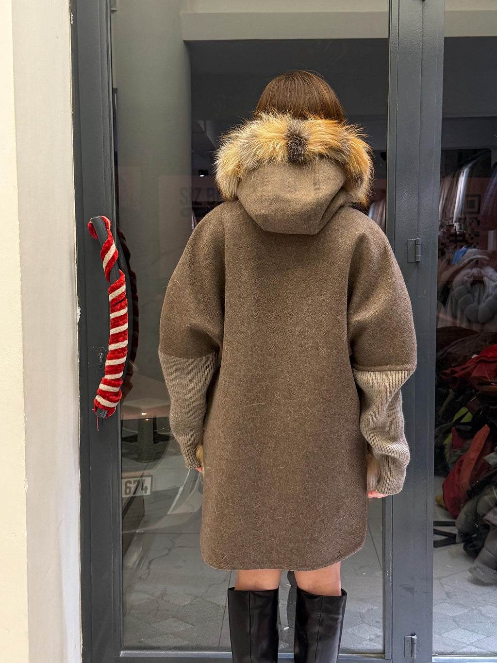 Mause Plus Size Puffer Coat, Women Hood&Pockets Fox Fur Jacket, Oversized Fox Fur Coat, Alpaca Wool Coat. Fox Fur Jacket