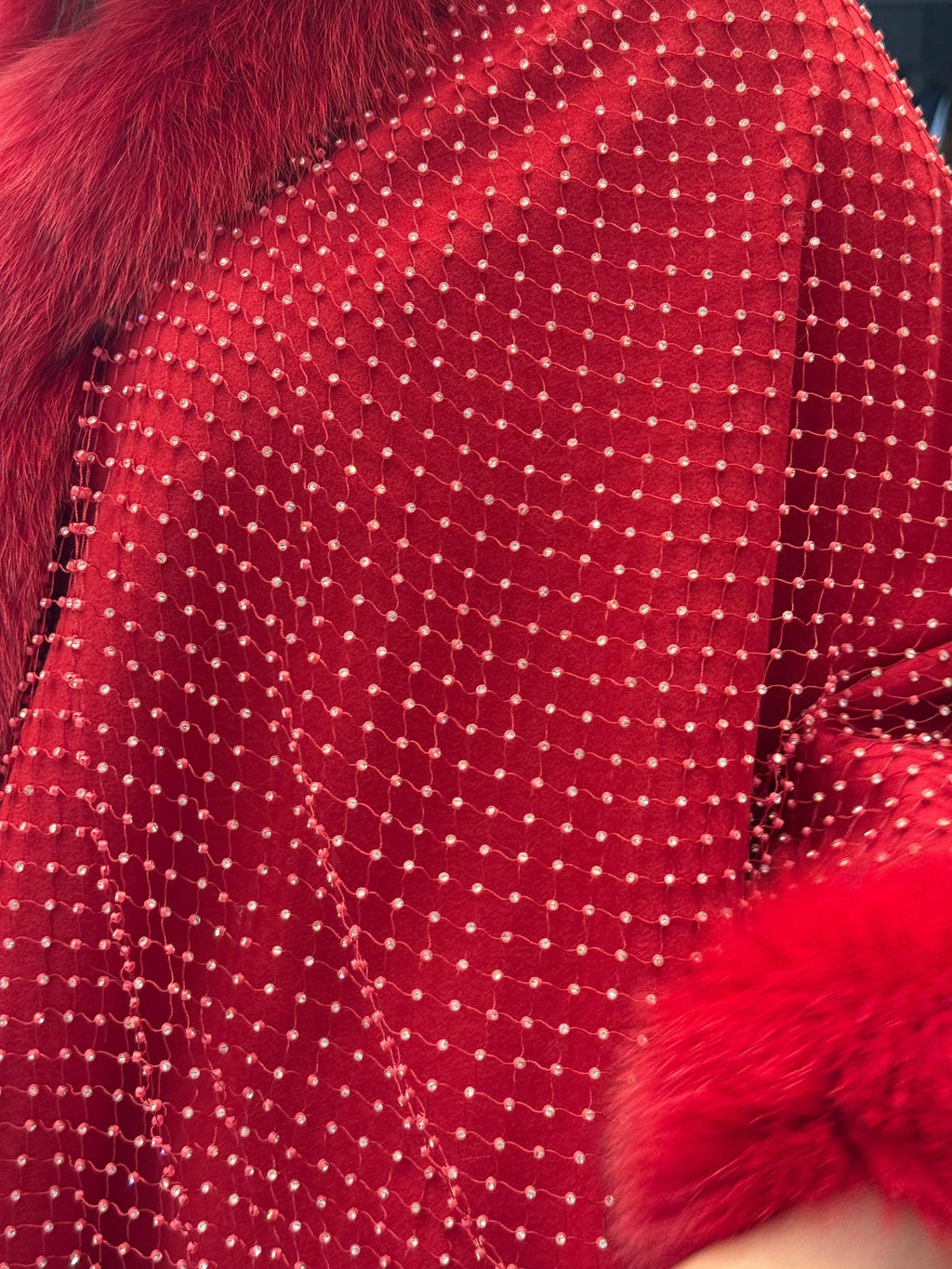 Red Cashmere Cape With Fox Fur, Front Skirt Fox Fur Jacket, Red Christmas Fantasy Cape, Women Fox Fur Jacket