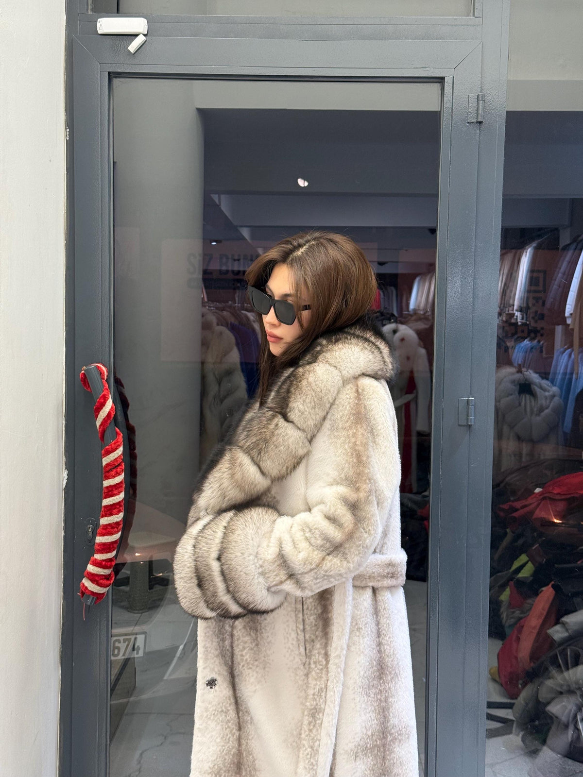 Luxury Women’s Long Beige Faux Mink Coat with Genuine Fox Fur Collar & Cuffs | Winter Fox Fur Jacket