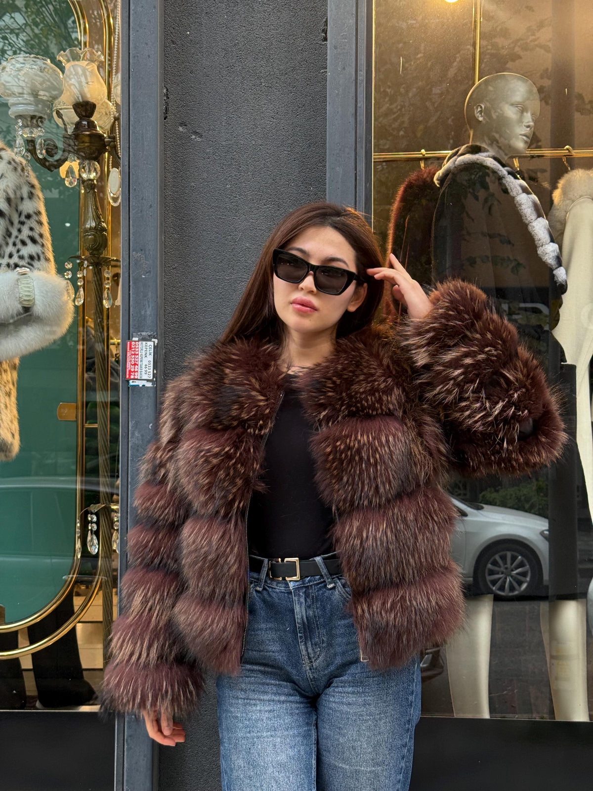Brown Raccoon Fox Fur Jacket, Women Fox Fur Coat.- Chocolate Brown Fox Fur Jacket.- Short Fox Fur Jacket.- Fox Fur