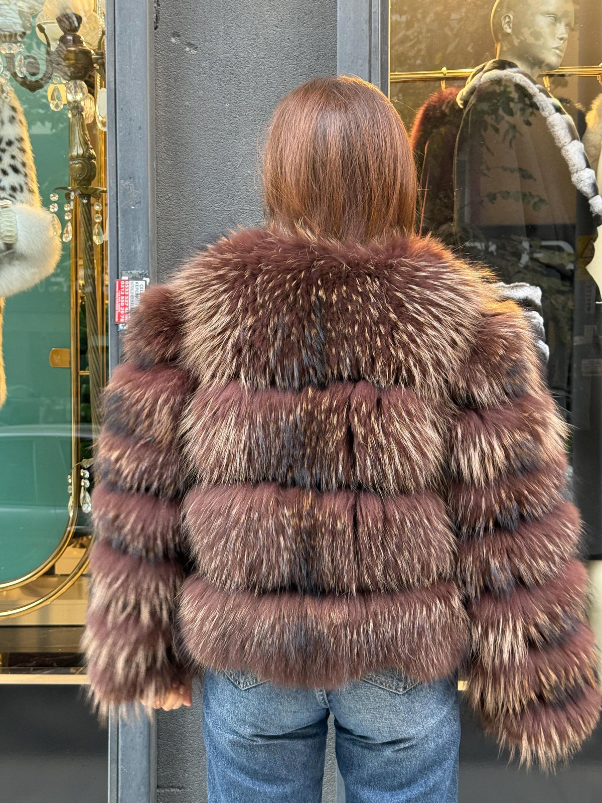 Brown Raccoon Fox Fur Jacket, Women Fox Fur Coat.- Chocolate Brown Fox Fur Jacket.- Short Fox Fur Jacket.- Fox Fur
