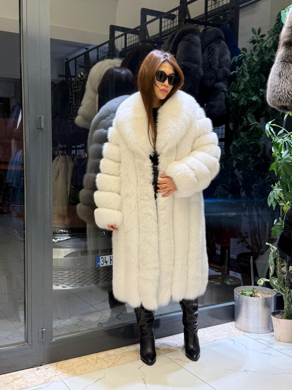 Long White Fox Fur Coat, Unisex Luxury Winter Fox Fur Jacket, Shadow White Fox Fur Jacket, Arctic Fox Fur Jacket.- Long Fox Fur Jacket