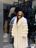 Long White Fox Fur Coat, Unisex Luxury Winter Fox Fur Jacket, Shadow White Fox Fur Jacket, Arctic Fox Fur Jacket.- Long Fox Fur Jacket