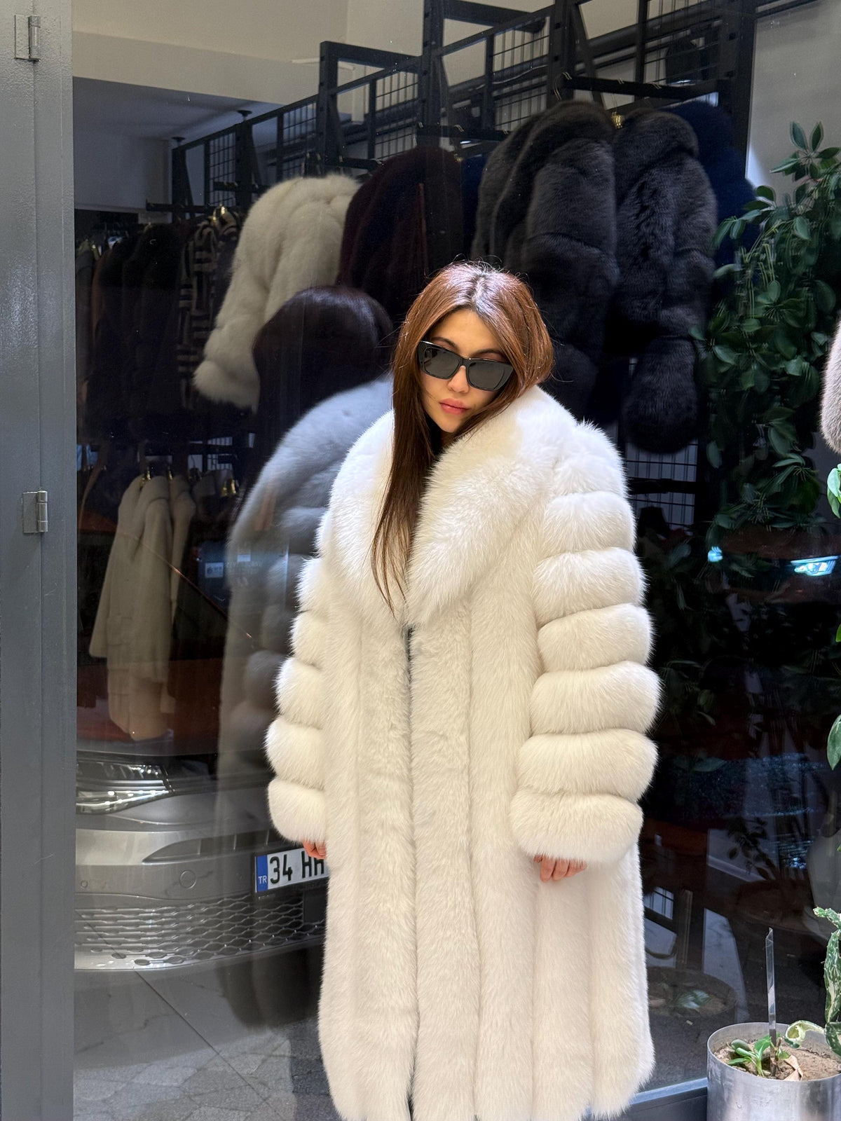 Long White Fox Fur Coat, Unisex Luxury Winter Fox Fur Jacket, Shadow White Fox Fur Jacket, Arctic Fox Fur Jacket.- Long Fox Fur Jacket