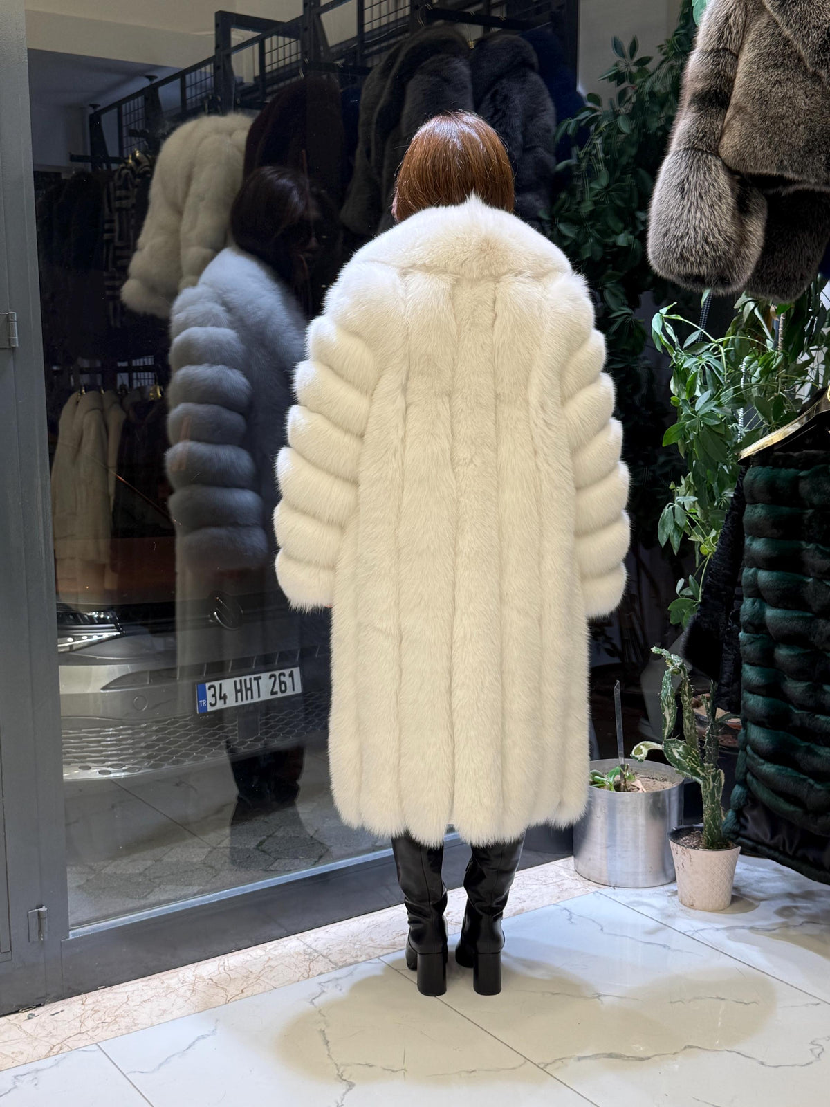 Long White Fox Fur Coat, Unisex Luxury Winter Fox Fur Jacket, Shadow White Fox Fur Jacket, Arctic Fox Fur Jacket.- Long Fox Fur Jacket