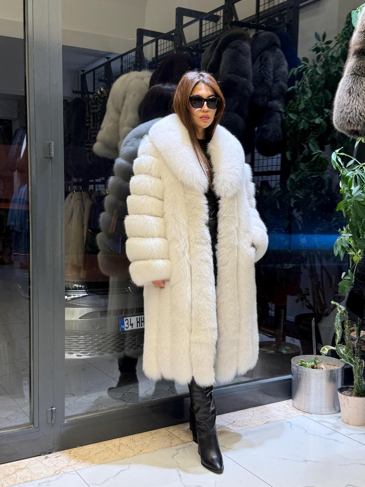 Long White Fox Fur Coat, Unisex Luxury Winter Fox Fur Jacket, Shadow White Fox Fur Jacket, Arctic Fox Fur Jacket.- Long Fox Fur Jacket