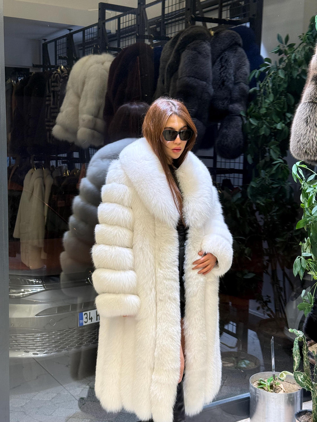 Long White Fox Fur Coat, Unisex Luxury Winter Fox Fur Jacket, Shadow White Fox Fur Jacket, Arctic Fox Fur Jacket.- Long Fox Fur Jacket