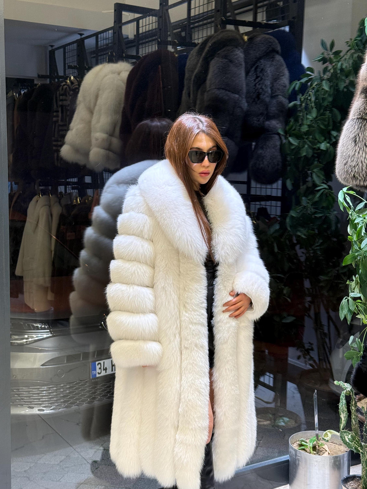 Long White Fox Fur Coat, Unisex Luxury Winter Fox Fur Jacket, Shadow White Fox Fur Jacket, Arctic Fox Fur Jacket.- Long Fox Fur Jacket