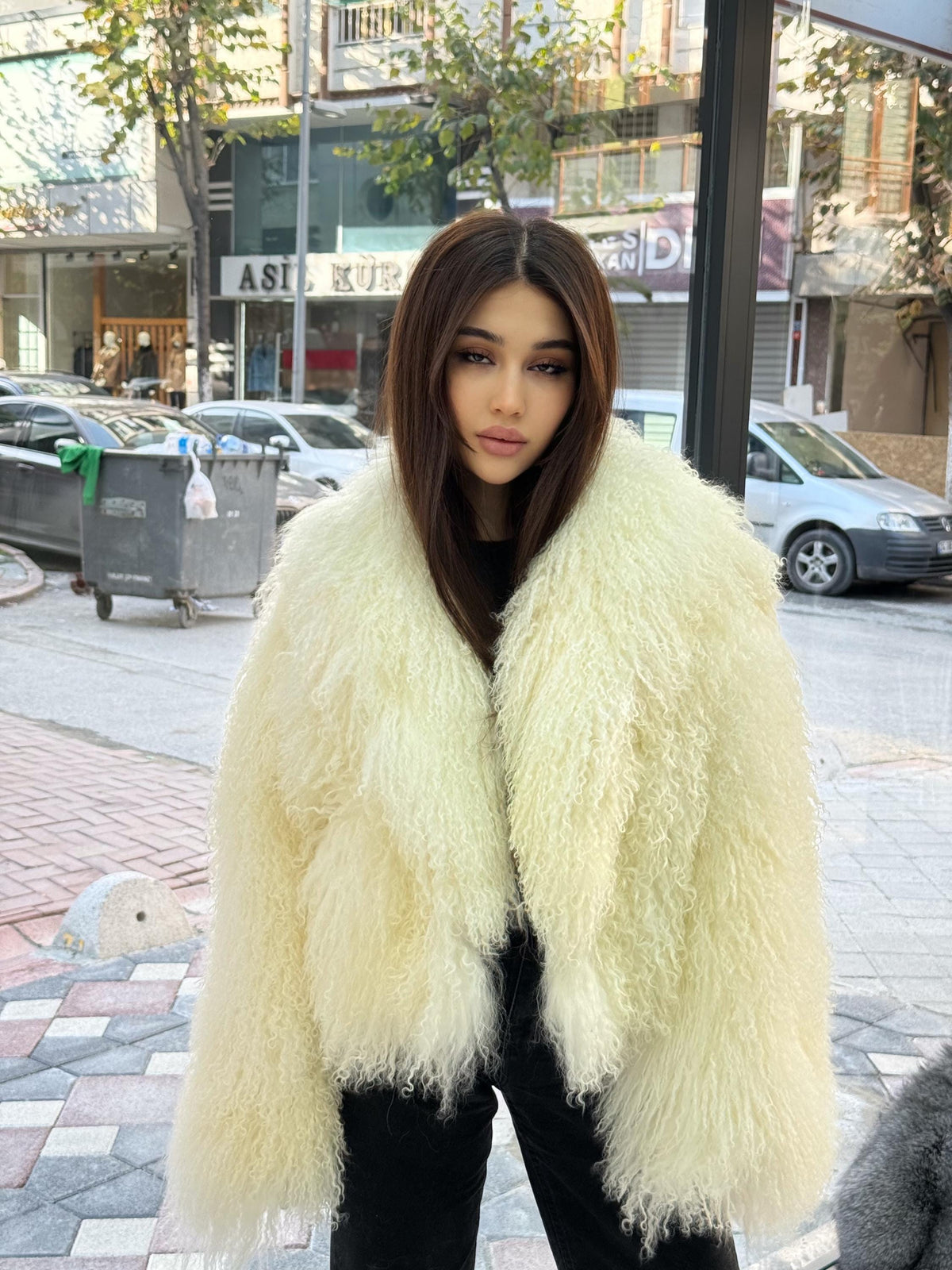 Ivory White Tibetan Fur Coat, Women’s Shaggy Lamb Fur Jacket, Mongolian Lamb Fur Coat, Longhair Lamb Fur Jacket