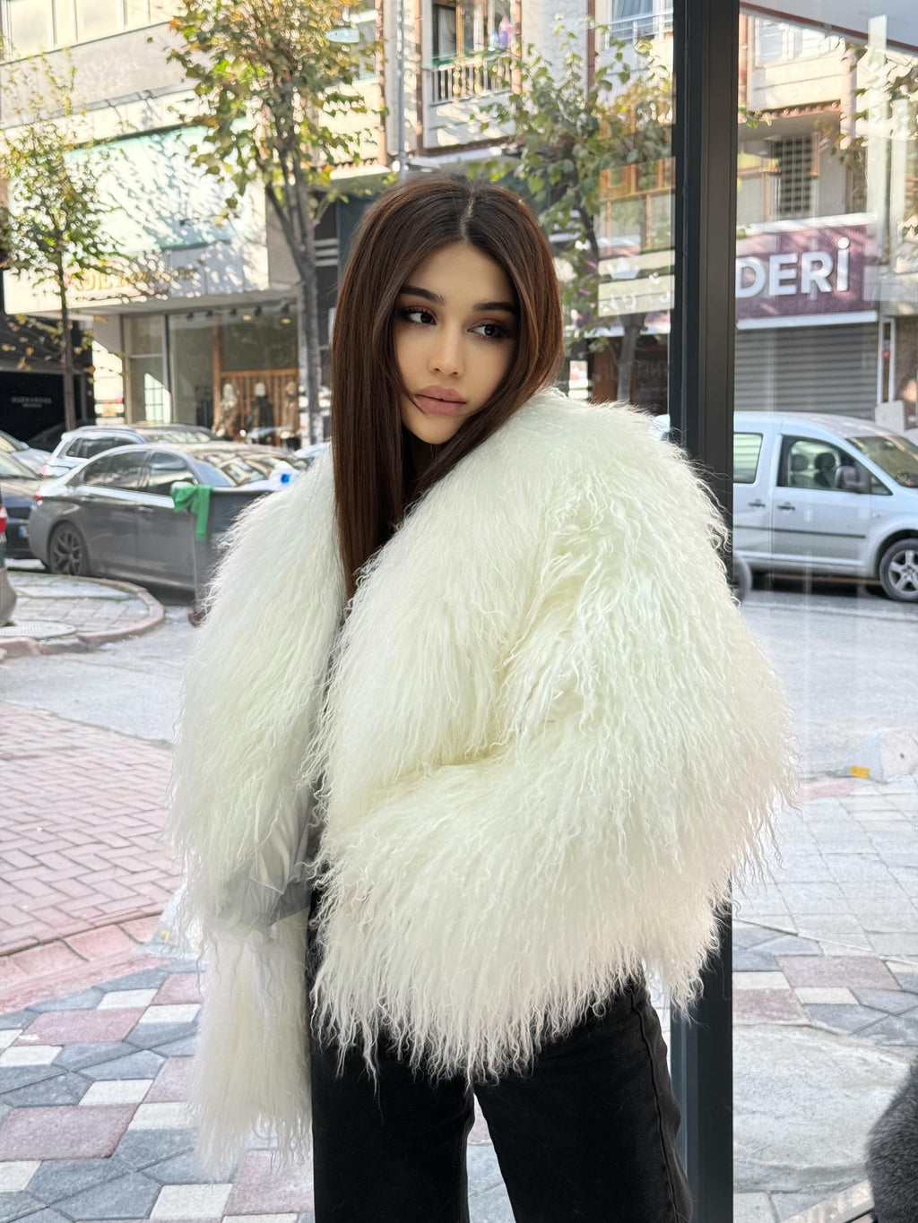 White Tibetan Fur Coat, Women’s Short Shaggy Mongolian Lamb Fur Jacket, Longhair Lamb Fur Jacket, Tibet Fur Jacket