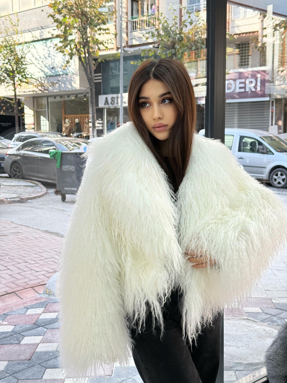 White Tibetan Fur Coat, Women’s Short Shaggy Mongolian Lamb Fur Jacket, Longhair Lamb Fur Jacket, Tibet Fur Jacket