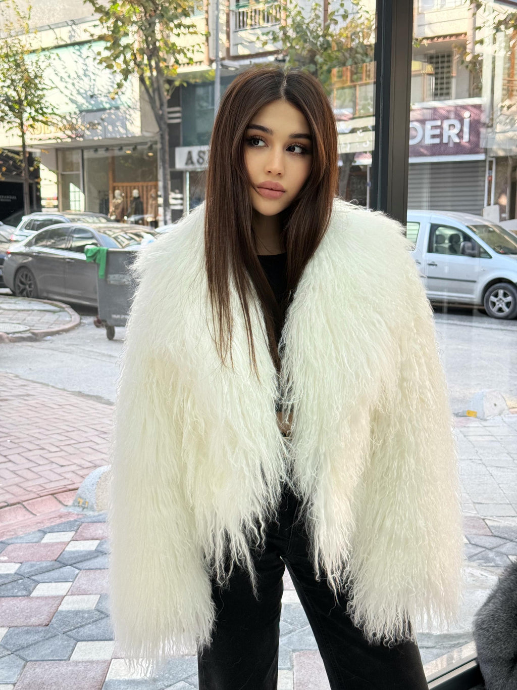 White Tibetan Fur Coat, Women’s Short Shaggy Mongolian Lamb Fur Jacket, Longhair Lamb Fur Jacket, Tibet Fur Jacket