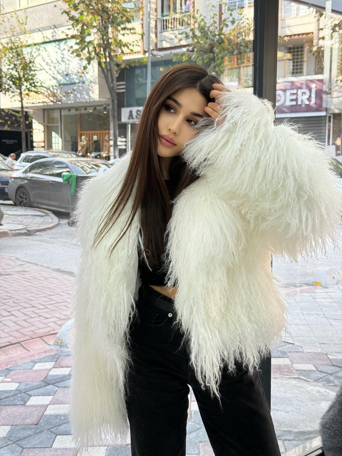 White Tibetan Fur Coat, Women’s Short Shaggy Mongolian Lamb Fur Jacket, Longhair Lamb Fur Jacket, Tibet Fur Jacket