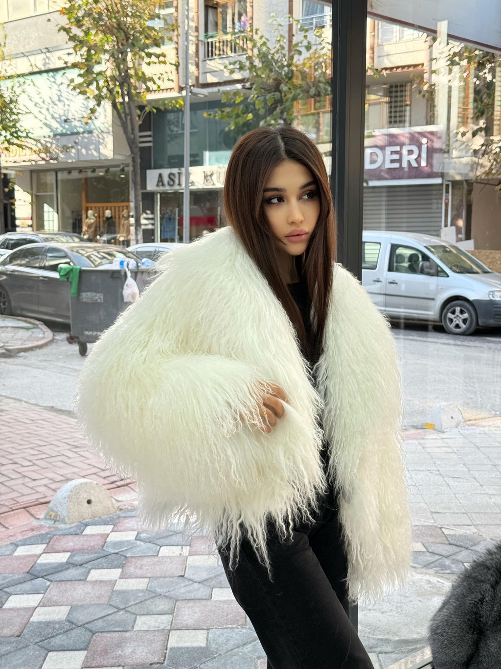 White Tibetan Fur Coat, Women’s Short Shaggy Mongolian Lamb Fur Jacket, Longhair Lamb Fur Jacket, Tibet Fur Jacket
