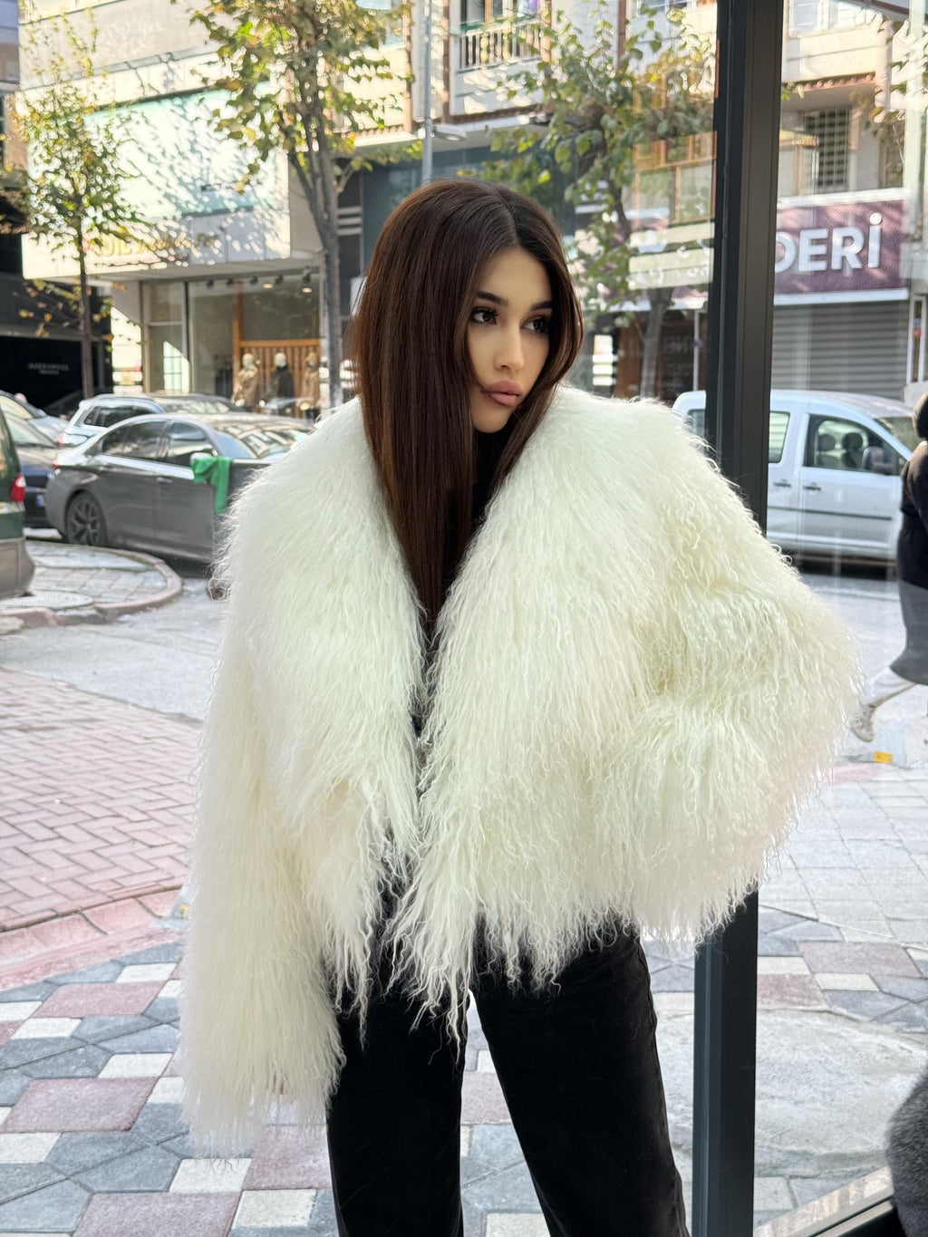 White Tibetan Fur Coat, Women’s Short Shaggy Mongolian Lamb Fur Jacket, Longhair Lamb Fur Jacket, Tibet Fur Jacket