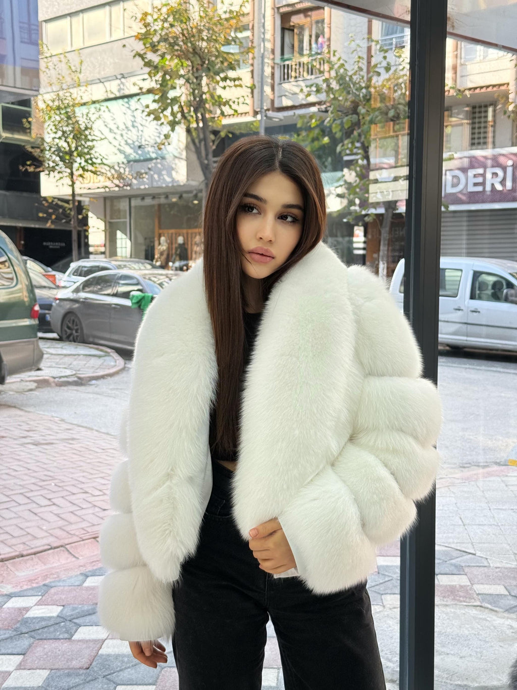 Shadow White Fox Fur Jacket. Women’s Short Fox Fur Jacket. Arctic Fox Fur Coat. Pure White Fox Fur Jacket. Huge Collar Fox Fur Coat
