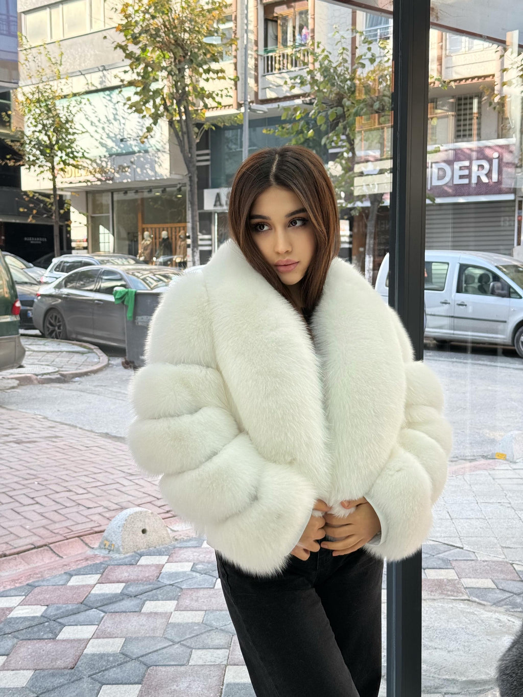Shadow White Fox Fur Jacket. Women’s Short Fox Fur Jacket. Arctic Fox Fur Coat. Pure White Fox Fur Jacket. Huge Collar Fox Fur Coat