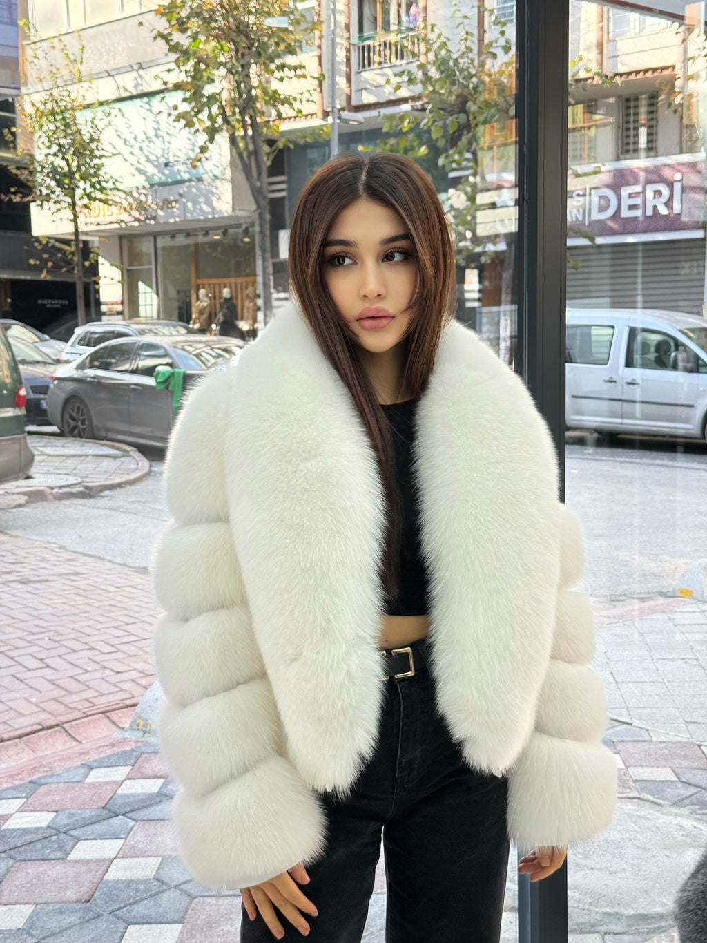 Shadow White Fox Fur Jacket. Women’s Short Fox Fur Jacket. Arctic Fox Fur Coat. Pure White Fox Fur Jacket. Huge Collar Fox Fur Coat