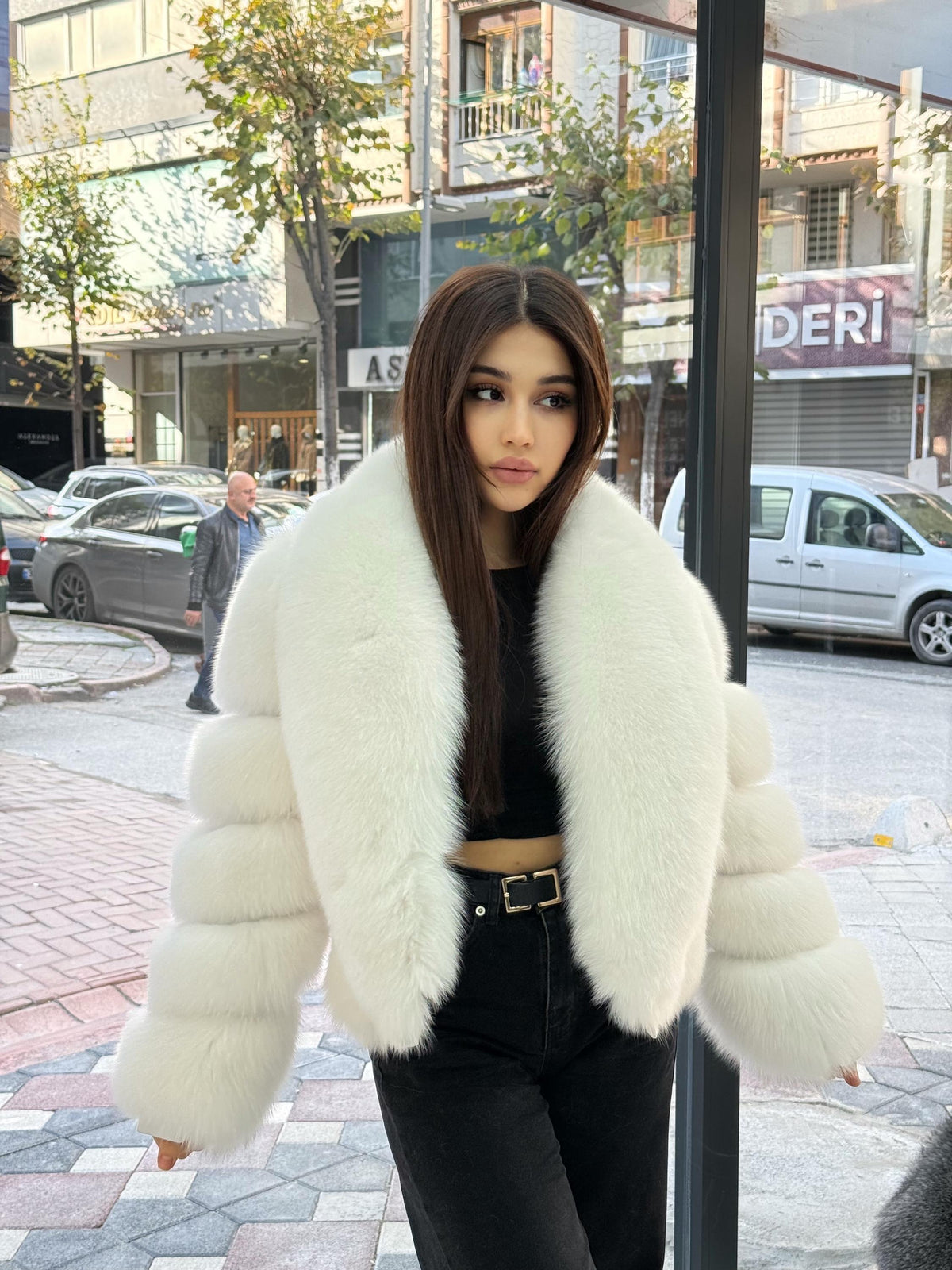 Shadow White Fox Fur Jacket. Women’s Short Fox Fur Jacket. Arctic Fox Fur Coat. Pure White Fox Fur Jacket. Huge Collar Fox Fur Coat