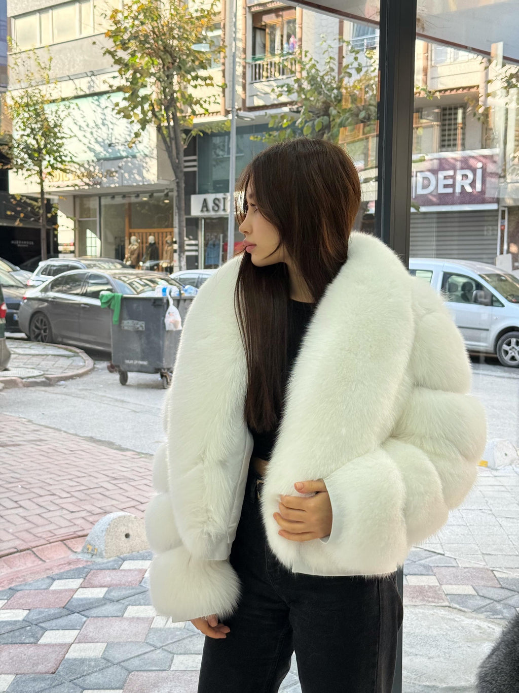Shadow White Fox Fur Jacket. Women’s Short Fox Fur Jacket. Arctic Fox Fur Coat. Pure White Fox Fur Jacket. Huge Collar Fox Fur Coat