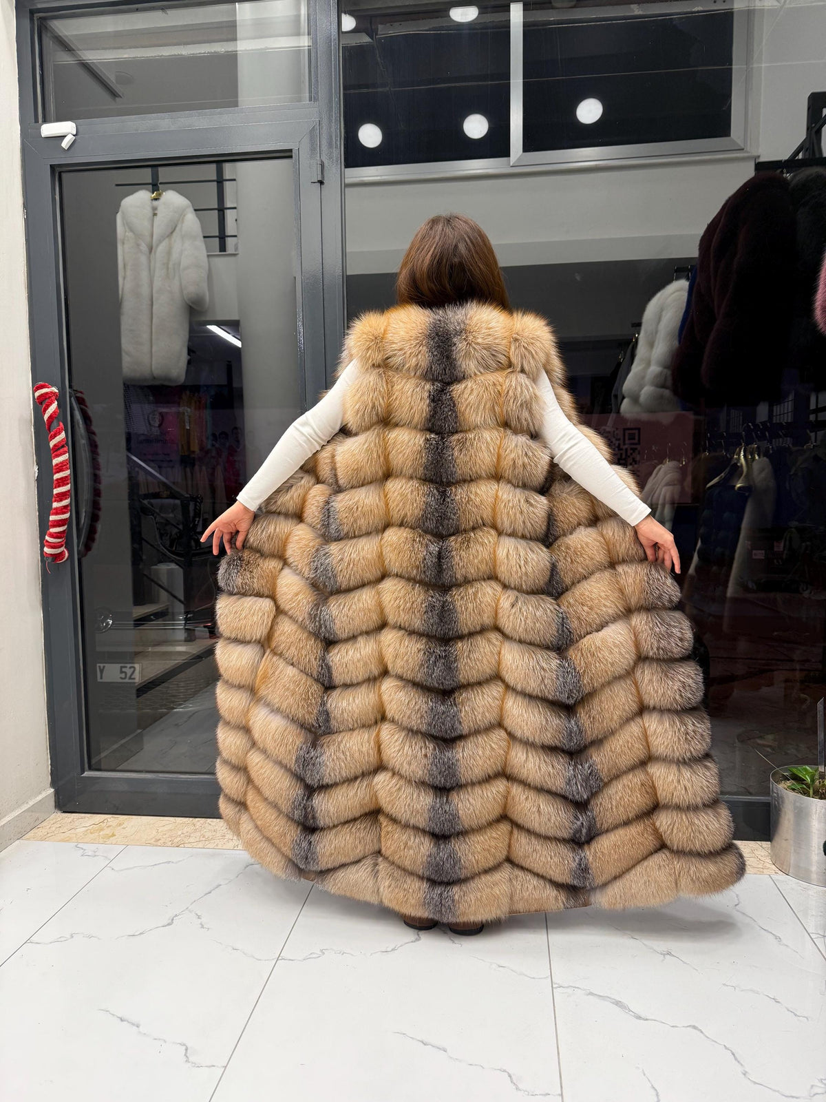 Long Golden Fox Fur Vest, Women Frost Fox Fur Gilet, Sleeveless Fox Fur Jacket, Full Length Fox Fur Vest